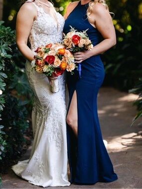 Azazie Navy Halter Dress with Side Slit